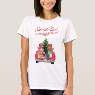 Vintager Red Truck Weihnachtsmann kommt in die Sta T-Shirt