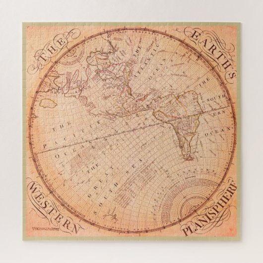 Vintager Reddish 1757 Map Earth Western Hemisphäre Puzzle (Vertikal)