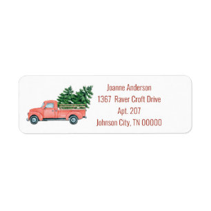 Vintager RedPickup Truck mit Weihnachtsbaumlabel