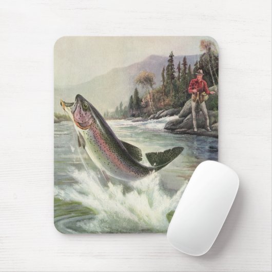 Vintager Regenbogenforellenfisch, Fischfang Mousepad (Mit Mouse)