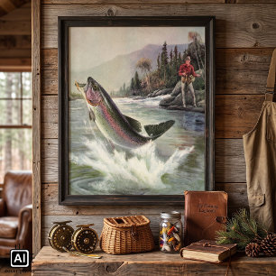 Vintager Regenbogenforellenfisch, Fischfang Poster