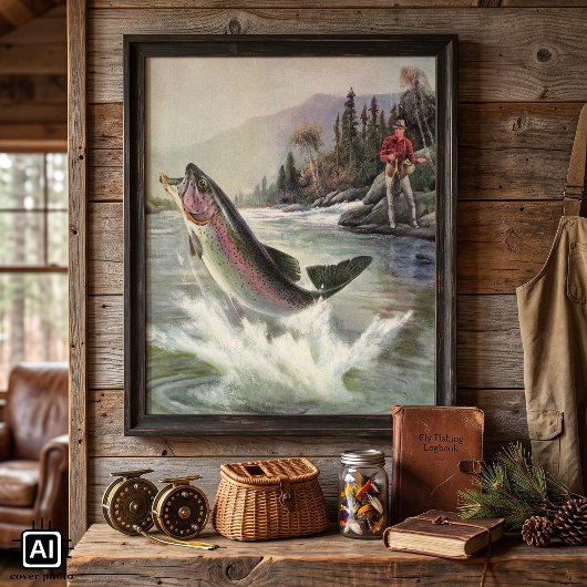 Vintager Regenbogenforellenfisch, Fischfang Poster