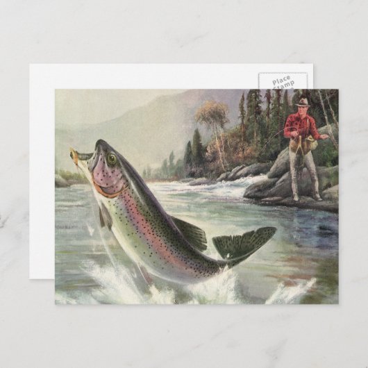 Vintager Regenbogenforellenfisch, Fischfang Postkarte (Vorne/Hinten)