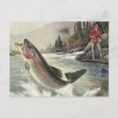 Vintager Regenbogenforellenfisch, Fischfang Postkarte (Vorderseite)