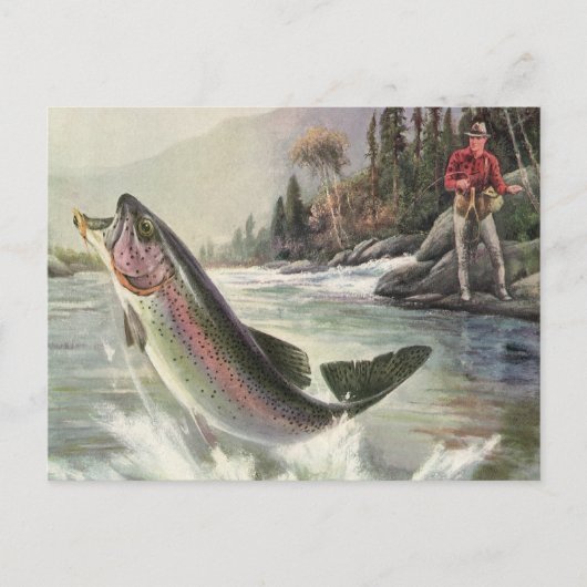 Vintager Regenbogenforellenfisch, Fischfang Postkarte (Vorderseite)