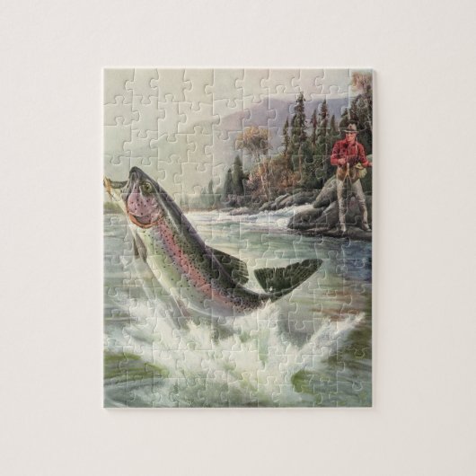 Vintager Regenbogenforellenfisch, Fischfang Puzzle (Vertikal)