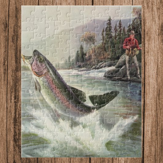 Vintager Regenbogenforellenfisch, Fischfang Puzzle