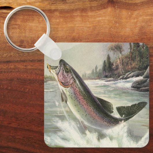 Vintager Regenbogenforellenfisch, Fischfang Schlüsselanhänger (Vorderseite)
