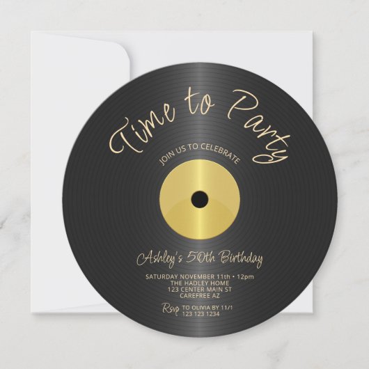 Vintager Rekord 50. Geburtstag Einladung (Vorderseite)