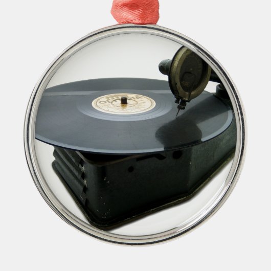 Vintager Rekordspieler Silbernes Ornament (Vorne)