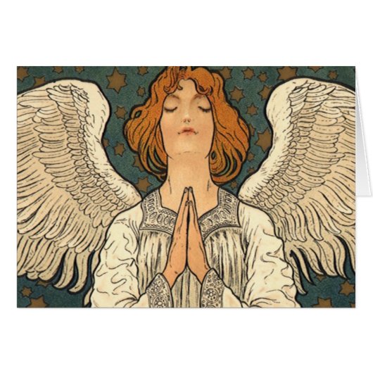 Vintager religiöser Engel Gebet mit Goldstars (Vorderseite (Horizontal))