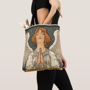 Vintager religiöser Engel Gebet mit Goldstars Tasche