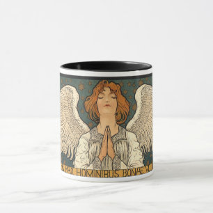 Vintager religiöser Engel Gebet mit Goldstars Tasse
