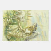 Vintager religiöser Osterngel mit Lamm Viktorianis Geschirrtuch (Horizontal)