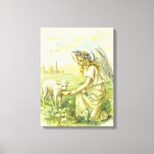 Vintager religiöser Osterngel mit Lamm Viktorianis Leinwanddruck (Vorderseite)