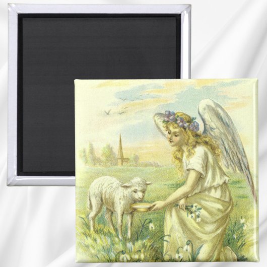 Vintager religiöser Osterngel mit Lamm Viktorianis Magnet