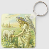 Vintager religiöser Osterngel mit Lamm Viktorianis Schlüsselanhänger (Rückseite)