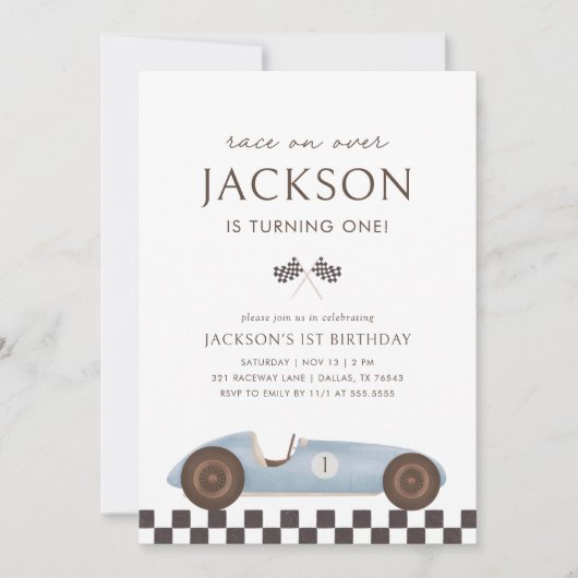 Vintager Rennwagen Junge 1. Geburtstag Einladung (Vorderseite)