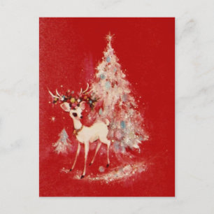 Vintager Rentier und Weihnachtsbaum Feiertagspostkarte