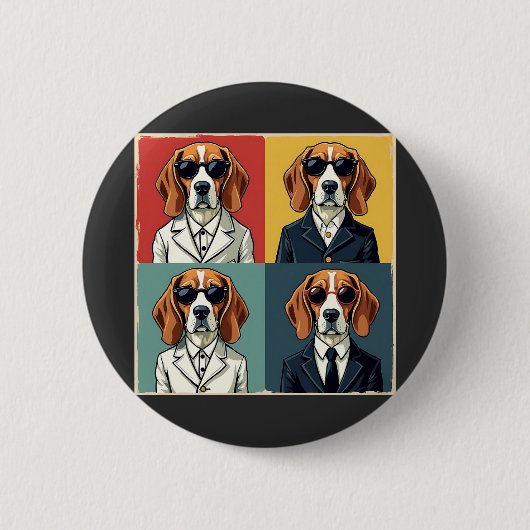 Vintager Rerto Beagle Dog 70er Style Sonnenbrille Button (Vorderseite)