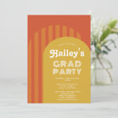 Vintager Retro-70er Terracotta Arche Foto Abschlus Einladung (Stehend Vorderseite)