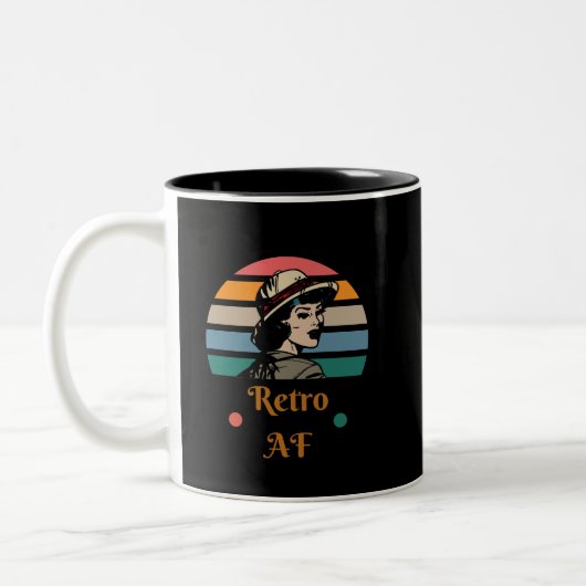 Vintager "Retro AF" Funny Rainbow Zweifarbige Tasse (Links)