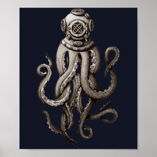 Vintager Retro-Anzug Octopus Grafikdesign Poster (Vorne)