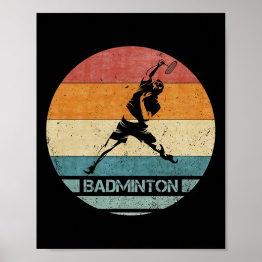 Vintager Retro Badminton Player Silhouette Sunset Poster (Vorne)