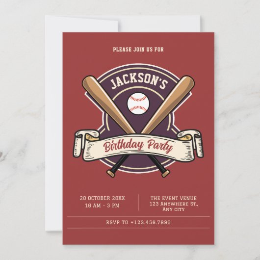 Vintager Retro-Baseball-Geburtstag Einladung (Vorderseite)