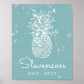 Vintager Retro Beach Ananas Familienname drucken Poster (Vorne)