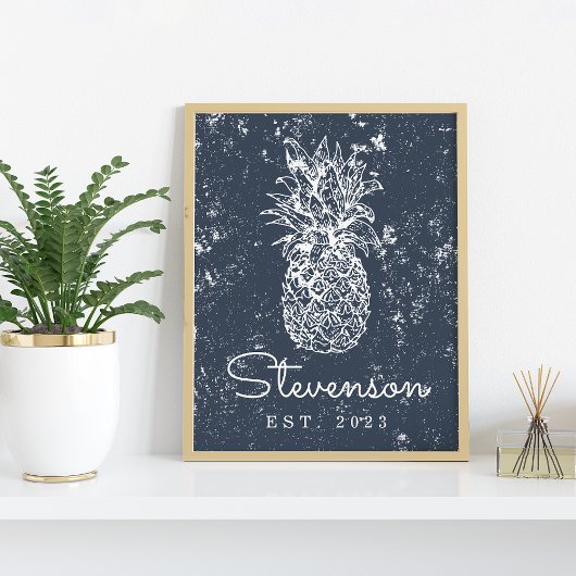 Vintager Retro Beach Ananas Familienname Poster