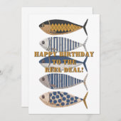 Vintager Retro-beängstigender Fisch, Geburtsdatum Feiertagskarte (Vorne/Hinten)