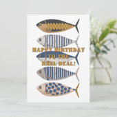 Vintager Retro-beängstigender Fisch, Geburtsdatum Feiertagskarte (Stehend Vorderseite)