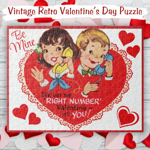 Vintager Retro Boy Girl Be Mine Valentine's Day Puzzle