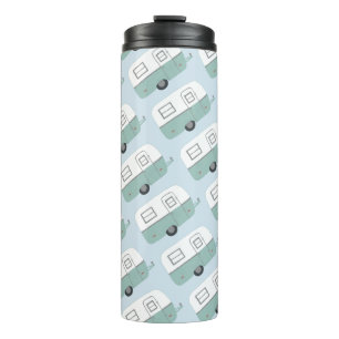 Vintager Retro Camper-Anhänger im Blau Thermosbecher