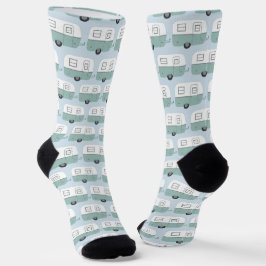 Vintager Retro Camper Anhänger Pastell blau grün Socken