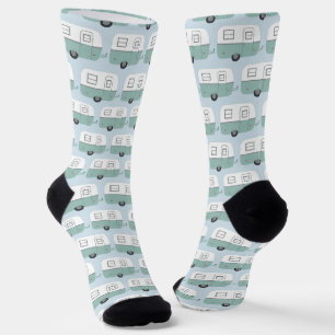 Vintager Retro Camper Anhänger Pastell blau grün Socken