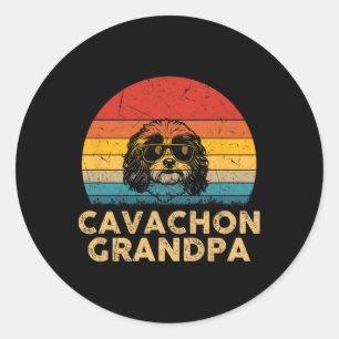 Vintager Retro Cavachon Opa Dog Lover Paw Vater F Runder Aufkleber