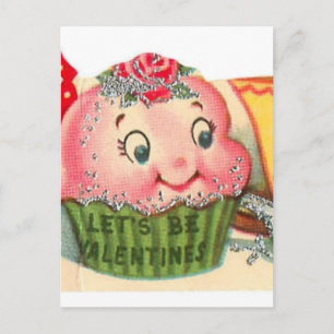 Vintager Retro-Cupcake und Teacup Valentinstag Feiertagspostkarte