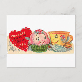 Vintager Retro-Cupcake und Teacup Valentinstag Feiertagspostkarte