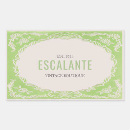 Vintager Retro Eleganter, grün geblümter Rahmen Rechteckiger Aufkleber