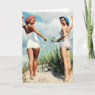 Vintager Retro Frauen-60er, der Strand-Mädchen Karte