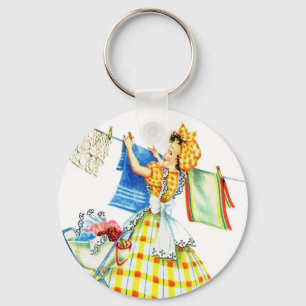 Vintager Retro Frauenkitsch-Wäscherei-Tag Schlüsselanhänger