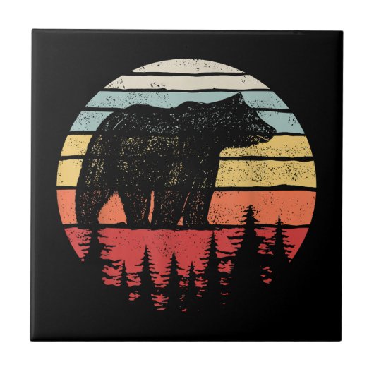 Vintager Retro-Grizzlybär Fliese (Vorderseite)
