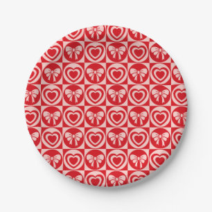 Vintager Retro-Herz und Bows-Valentinstag Pappteller
