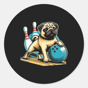 Vintager Retro Hund Mops Bowling spielen Runder Aufkleber