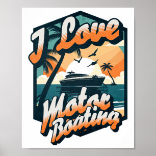 Vintager Retro I Liebe Motorboot Funny Boater Poster