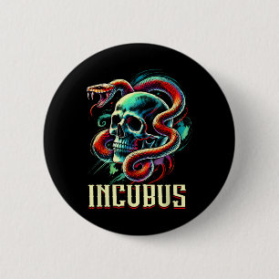 Vintager Retro-Inkubus-Schädel und Schlange Hallow Button