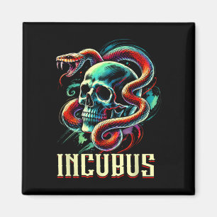 Vintager Retro-Inkubus-Schädel und Schlange Hallow Magnet