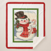 Vintager Retro Jolly Snowman in Top Hat Sherpadecke (Vorderseite)